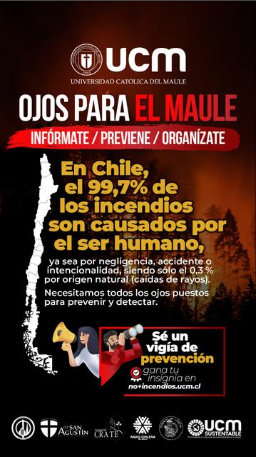 Campaña de concientización sobre la prevención de incendios en Chile, destacando la responsabilidad humana en su origen.