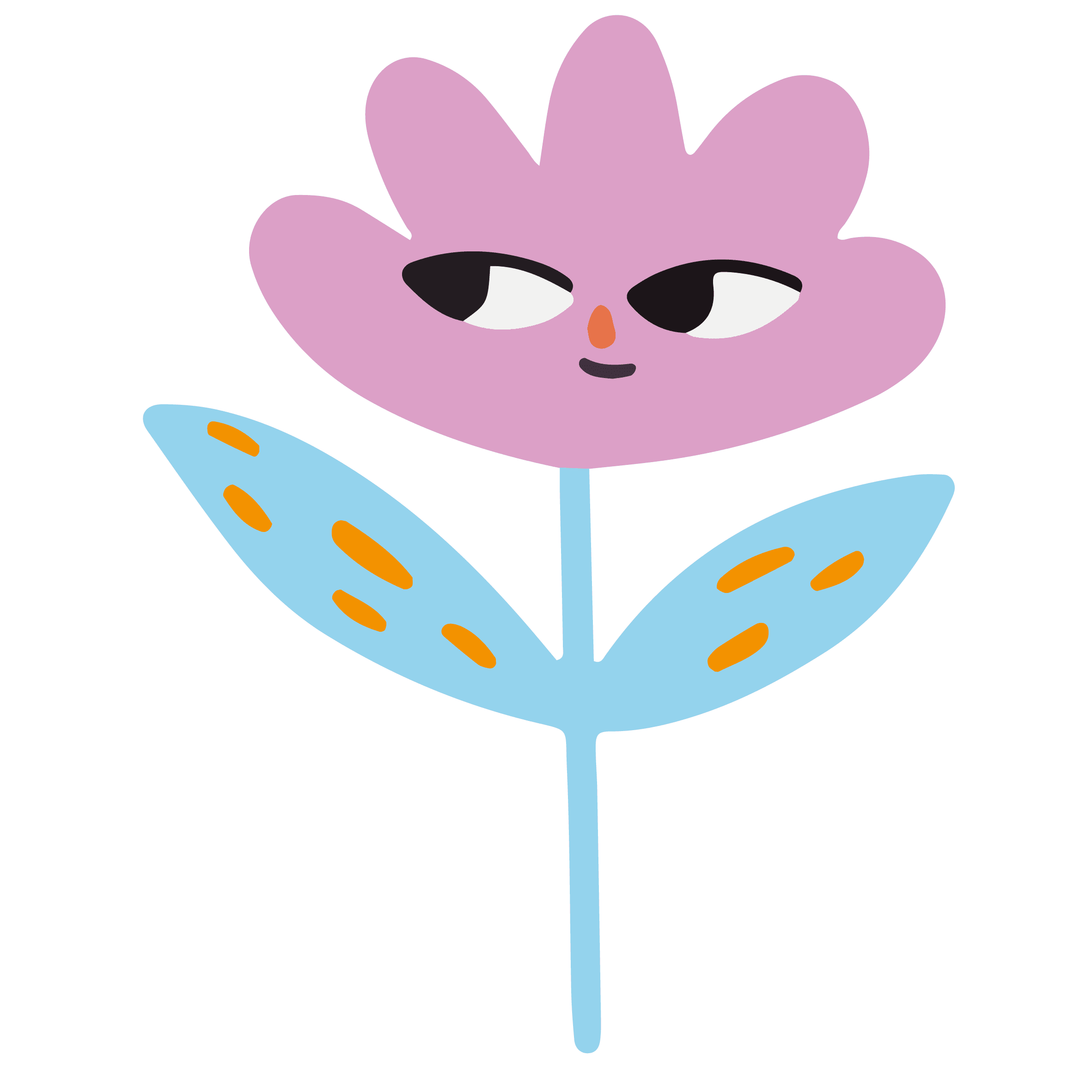 Una flor colorida y simpática con ojos que le dan una personalidad especial.