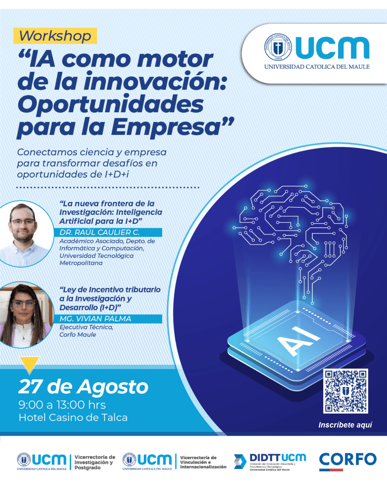 Un afiche de un workshop sobre inteligencia artificial y oportunidades para la empresa.