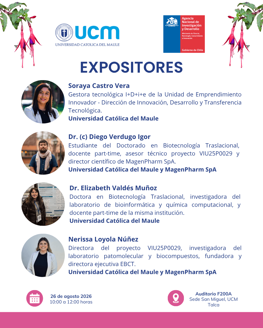 Presentación de expositores en la Universidad Católica del Maule.