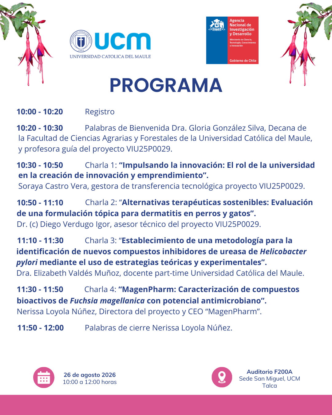 Programa de una jornada académica sobre innovación y productos terapéuticos en la UCM.